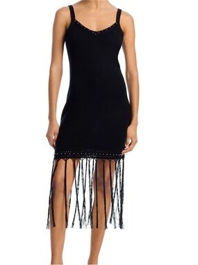 Aqua Stud Fringe Knit Crochet Mini Dress - Bloomingdales Exclusive